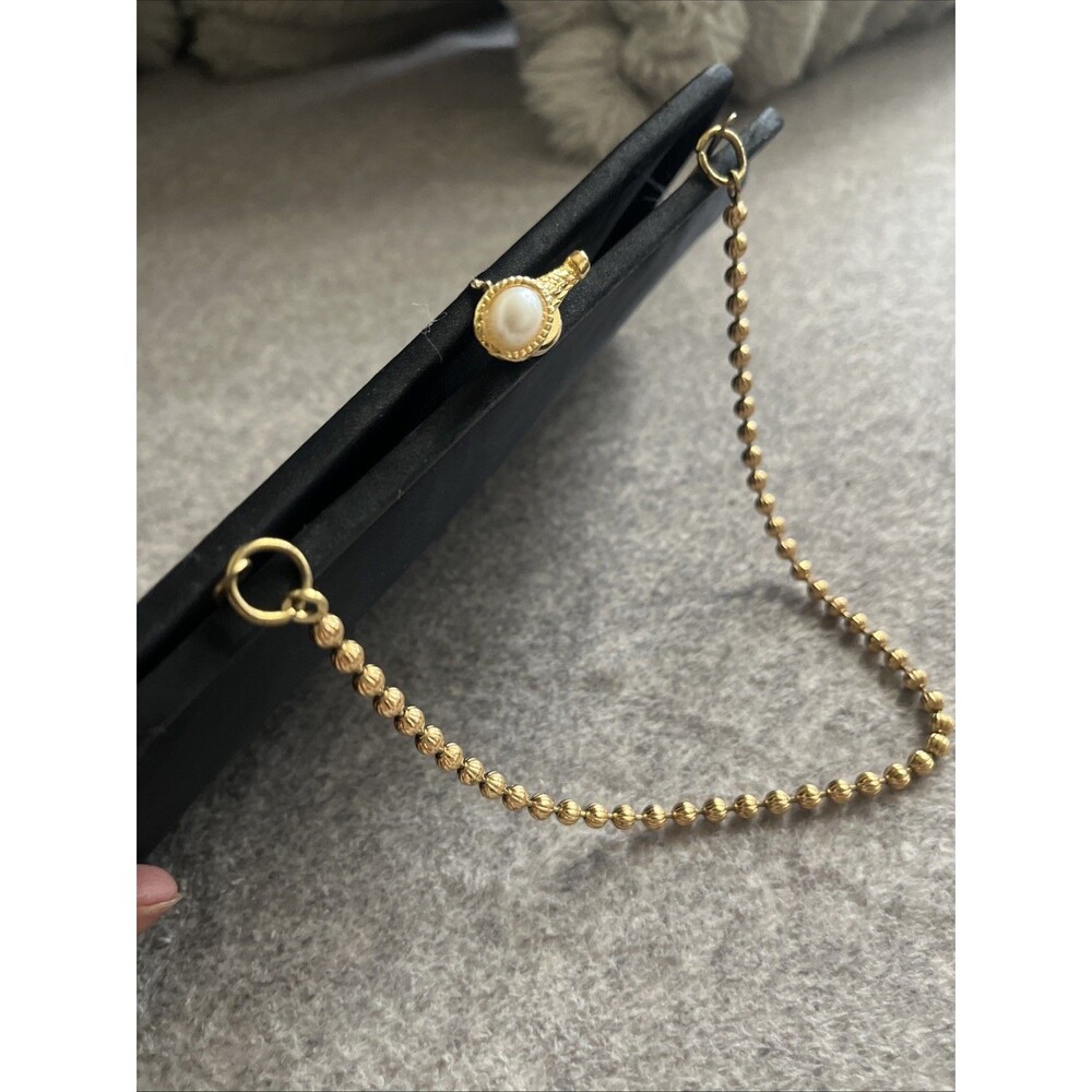 Satin Mother Of Pearl Evening Clutch Gold Bead Chain Strap Vtg Money Class Glam - Picture 3 of 11
